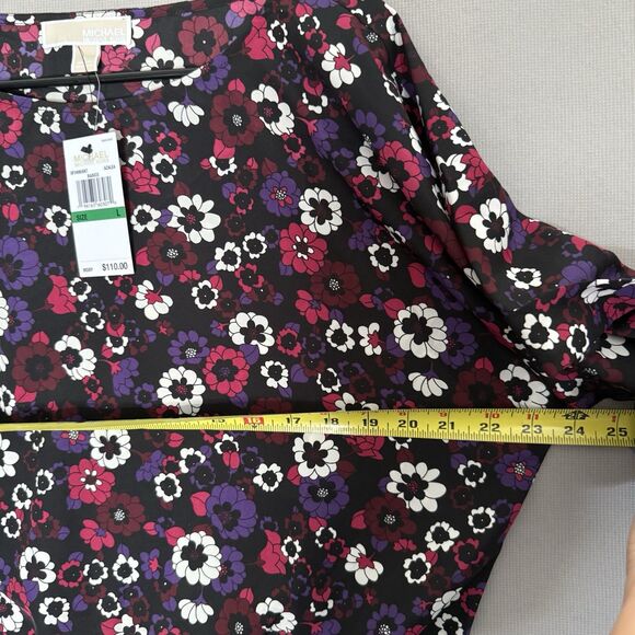 MICHAEL KORS ELASTIC WAIST TAB SLEEVE TOP LARGE MULTICOLOR FLORAL  $110.00 NEW - Picture 4 of 8